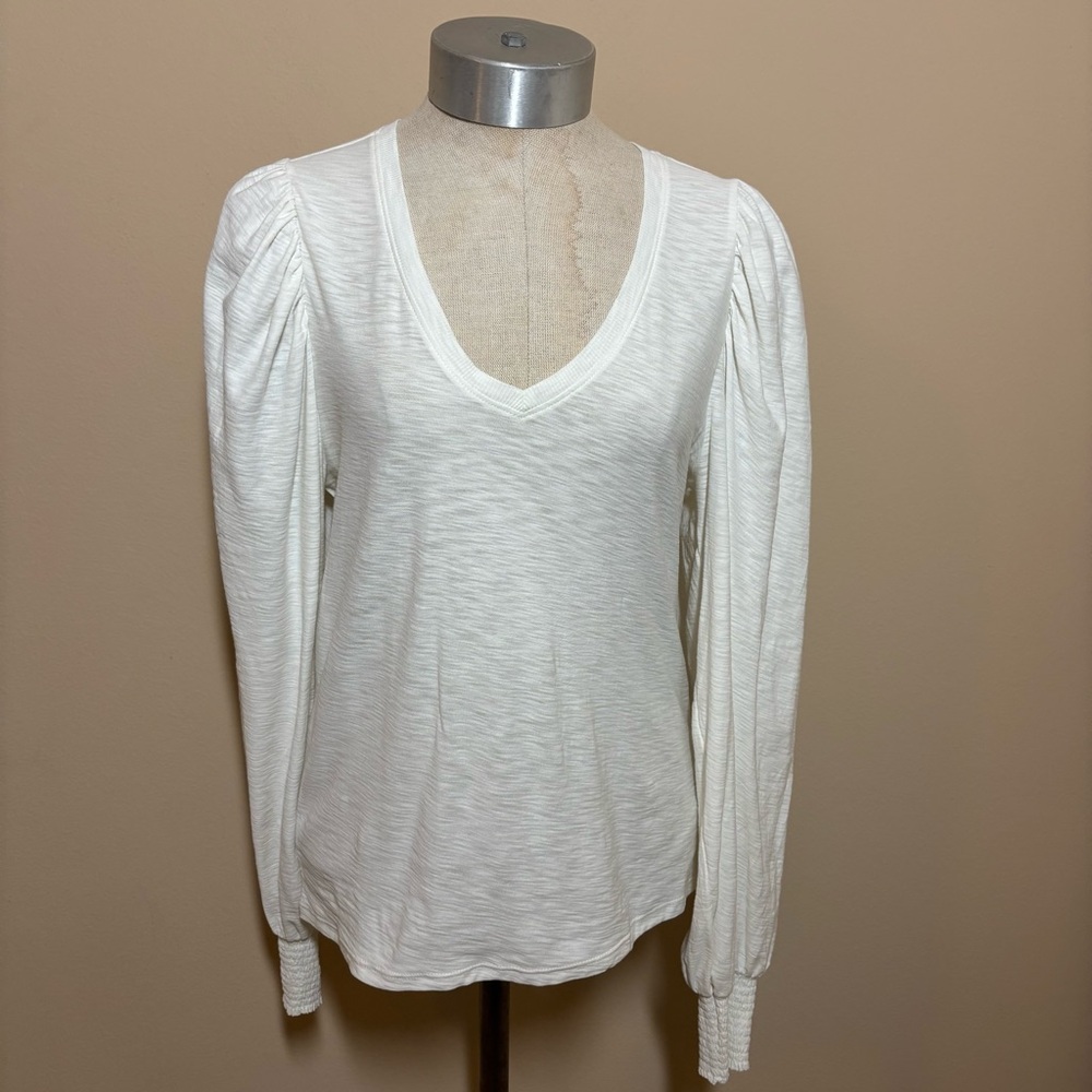 Nation LTD Tabitha Full Puff Sleeve Pima Cotton V-Neck Women's Top